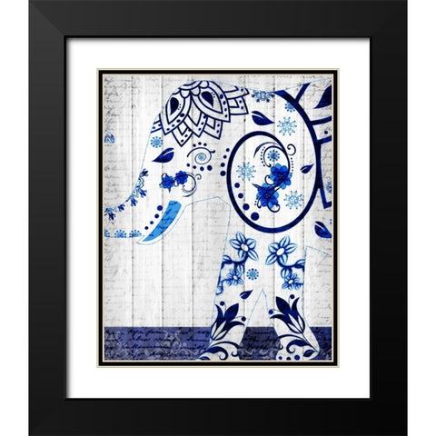 Indigo Elephant 2 Black Modern Wood Framed Art Print with Double Matting by Allen, Kimberly