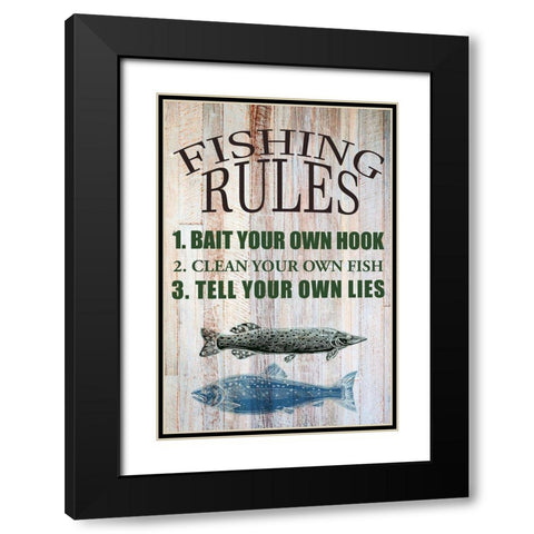Fishing Rules Black Modern Wood Framed Art Print with Double Matting by Allen, Kimberly