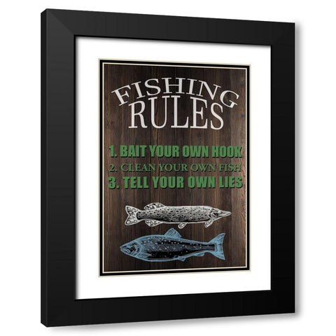 Fishing Rules Black Modern Wood Framed Art Print with Double Matting by Allen, Kimberly