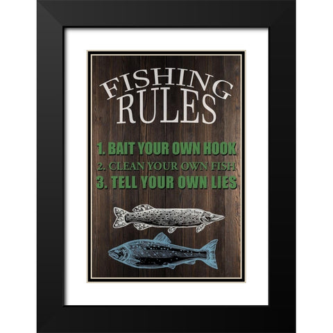 Fishing Rules Black Modern Wood Framed Art Print with Double Matting by Allen, Kimberly