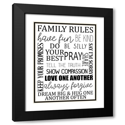 Family Rules BW Black Modern Wood Framed Art Print with Double Matting by Allen, Kimberly