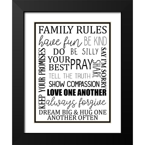 Family Rules BW Black Modern Wood Framed Art Print with Double Matting by Allen, Kimberly