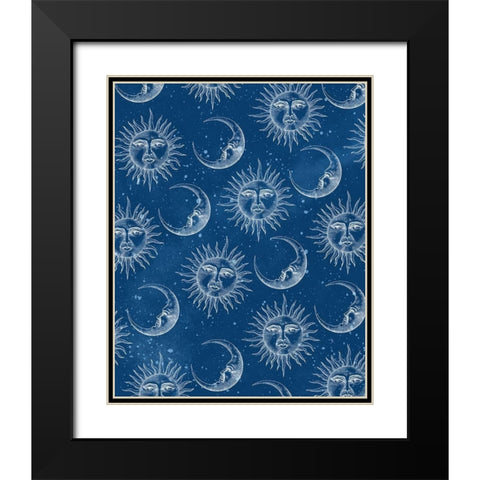 Sun Moon Pattern Blue Black Modern Wood Framed Art Print with Double Matting by Allen, Kimberly