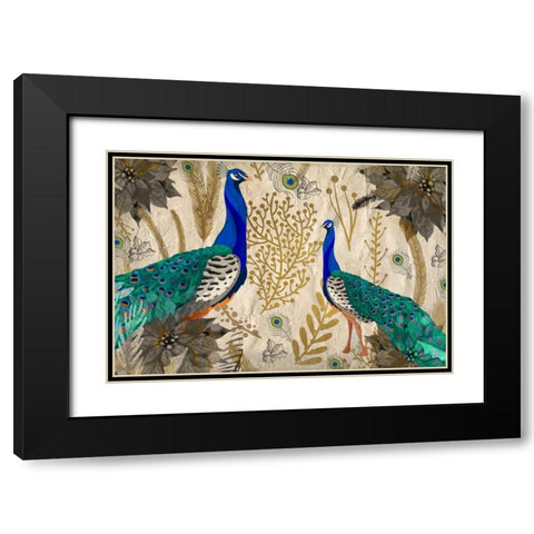 Poinsettia Peacocks Black Modern Wood Framed Art Print with Double Matting by Allen, Kimberly