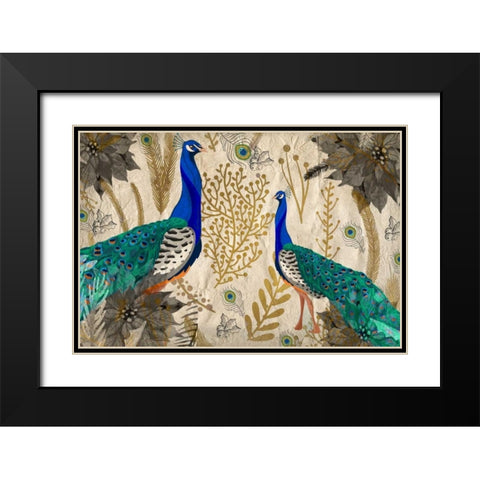 Poinsettia Peacocks Black Modern Wood Framed Art Print with Double Matting by Allen, Kimberly