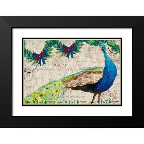 Christmas Postcard Peacock Black Modern Wood Framed Art Print with Double Matting by Allen, Kimberly