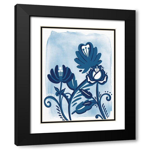 Folk Flower 1 Black Modern Wood Framed Art Print with Double Matting by Allen, Kimberly