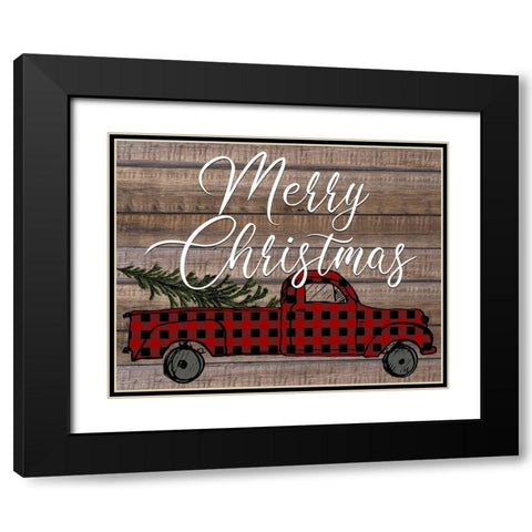 Merry Christmas Holiday Truck Black Modern Wood Framed Art Print with Double Matting by Allen, Kimberly