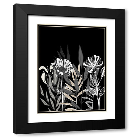 Floral Leaves 1 Black Modern Wood Framed Art Print with Double Matting by Allen, Kimberly