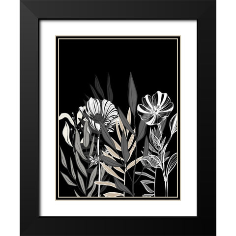 Floral Leaves 1 Black Modern Wood Framed Art Print with Double Matting by Allen, Kimberly