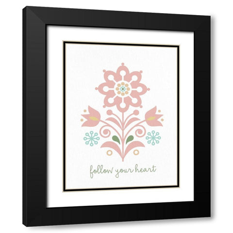 Folk Flower 1 Black Modern Wood Framed Art Print with Double Matting by Allen, Kimberly