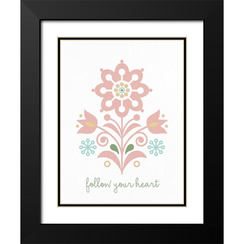 Folk Flower 1 Black Modern Wood Framed Art Print with Double Matting by Allen, Kimberly