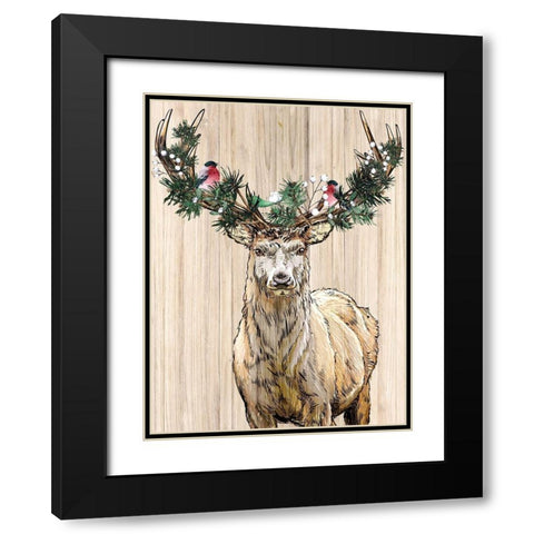 Christmas Deer Black Modern Wood Framed Art Print with Double Matting by Allen, Kimberly