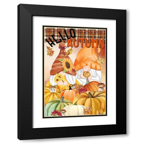 Gnome Fall Hello Autumn Black Modern Wood Framed Art Print with Double Matting by Allen, Kimberly