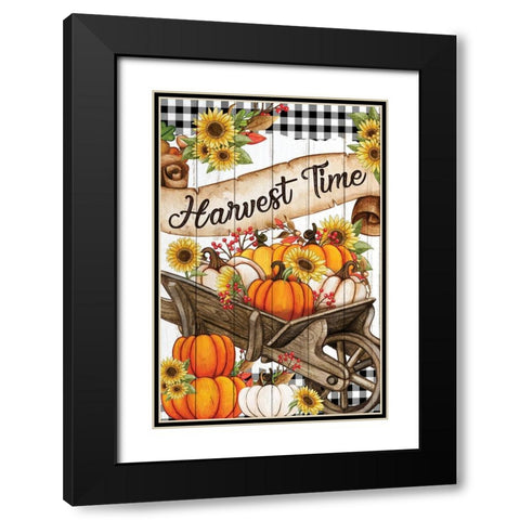 Wheelbarrow Pumpkins Black Modern Wood Framed Art Print with Double Matting by Allen, Kimberly
