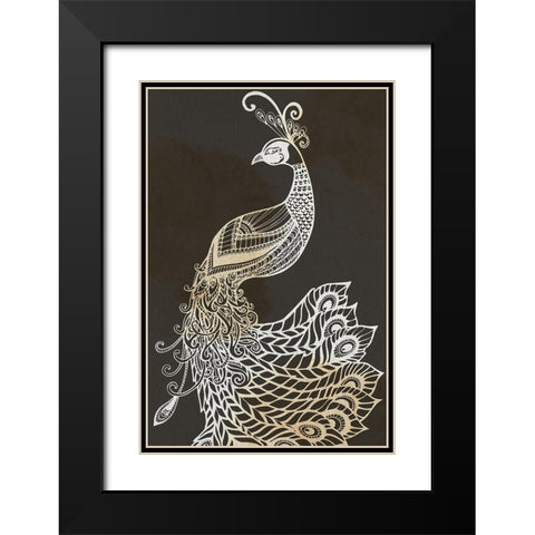 Monotone Peacock Black Modern Wood Framed Art Print with Double Matting by Allen, Kimberly
