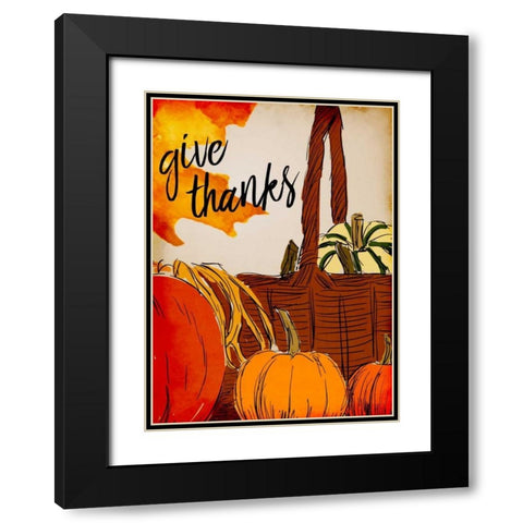 Give Thanks Basket Black Modern Wood Framed Art Print with Double Matting by Allen, Kimberly