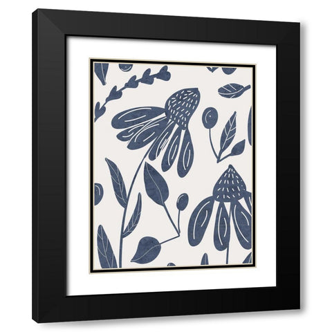 Denim Floral 1 Black Modern Wood Framed Art Print with Double Matting by Allen, Kimberly