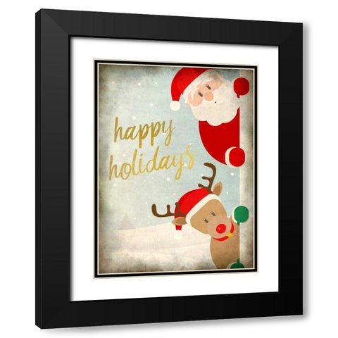 Santa and Rudolph Black Modern Wood Framed Art Print with Double Matting by Allen, Kimberly