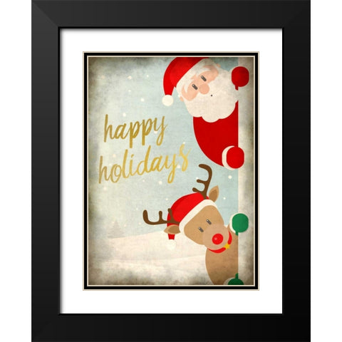 Santa and Rudolph Black Modern Wood Framed Art Print with Double Matting by Allen, Kimberly