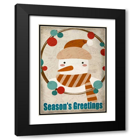 Seasons Greetings Snowman Black Modern Wood Framed Art Print with Double Matting by Allen, Kimberly