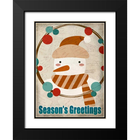 Seasons Greetings Snowman Black Modern Wood Framed Art Print with Double Matting by Allen, Kimberly