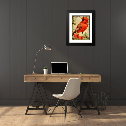 Christmas Cardinal Black Modern Wood Framed Art Print with Double Matting by Allen, Kimberly
