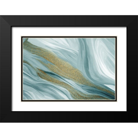 Blue Waves of Gold Black Modern Wood Framed Art Print with Double Matting by Allen, Kimberly