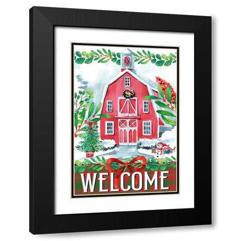 Christmas Barn Black Modern Wood Framed Art Print with Double Matting by Allen, Kimberly