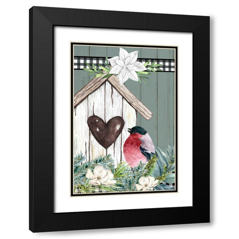 Winter Birdhouse Black Modern Wood Framed Art Print with Double Matting by Allen, Kimberly