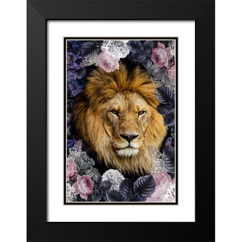 Lion Deep Floral Black Modern Wood Framed Art Print with Double Matting by Allen, Kimberly