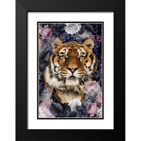 Tiger Deep Floral Black Modern Wood Framed Art Print with Double Matting by Allen, Kimberly