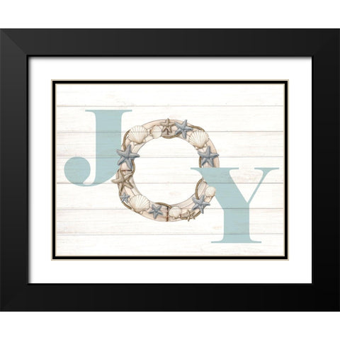 Joy Seashell Wreath Black Modern Wood Framed Art Print with Double Matting by Allen, Kimberly