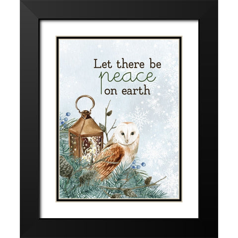 Peace on Earth Owl Black Modern Wood Framed Art Print with Double Matting by Allen, Kimberly