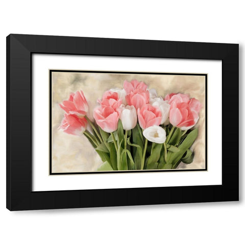 Pink And White Tulips Black Modern Wood Framed Art Print with Double Matting by Allen, Kimberly