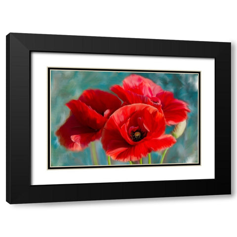 Poppies Blue Black Modern Wood Framed Art Print with Double Matting by Allen, Kimberly