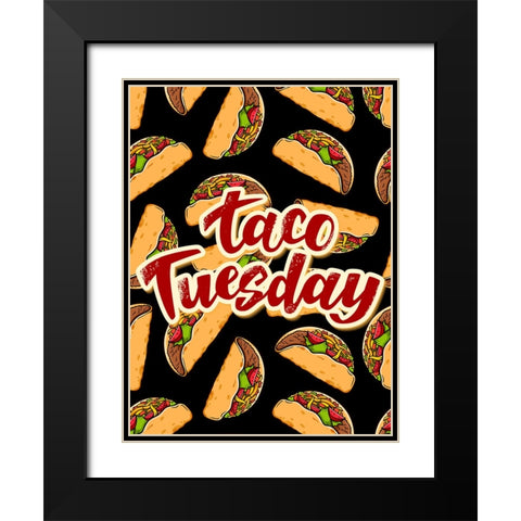 Taco Tuesday Pattern Black Modern Wood Framed Art Print with Double Matting by Allen, Kimberly