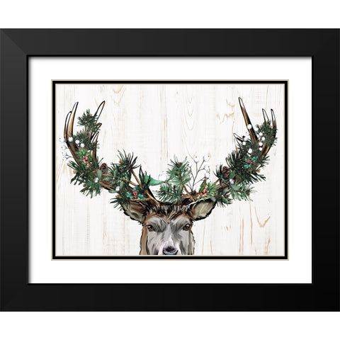 Christmas Deer Black Modern Wood Framed Art Print with Double Matting by Allen, Kimberly