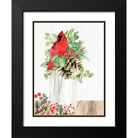 Cardinal Christmas Jar Black Modern Wood Framed Art Print with Double Matting by Allen, Kimberly