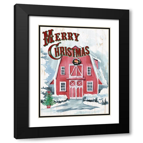 Merry Christmas Barn V2 Black Modern Wood Framed Art Print with Double Matting by Allen, Kimberly