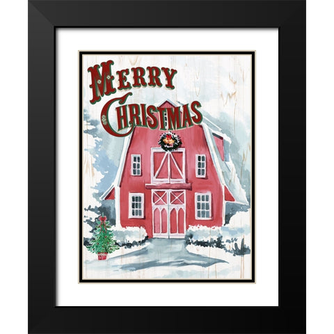Merry Christmas Barn V2 Black Modern Wood Framed Art Print with Double Matting by Allen, Kimberly