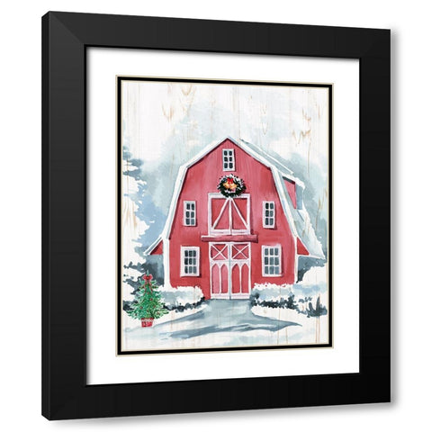 Merry Christmas Barn Black Modern Wood Framed Art Print with Double Matting by Allen, Kimberly