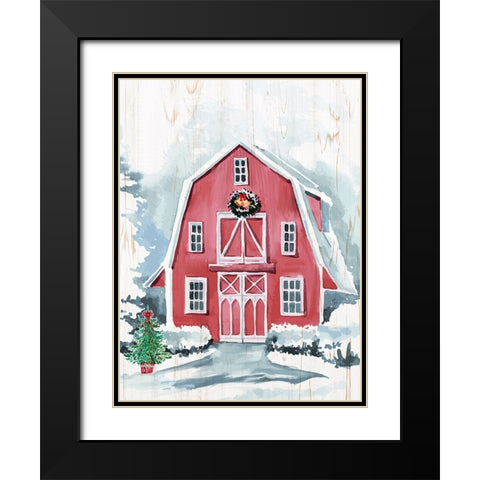 Merry Christmas Barn Black Modern Wood Framed Art Print with Double Matting by Allen, Kimberly