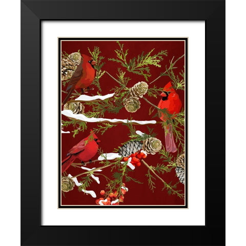 Cardinal Branches V2 Black Modern Wood Framed Art Print with Double Matting by Allen, Kimberly
