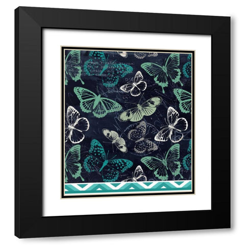 Butterflies and Chevron Black Modern Wood Framed Art Print with Double Matting by Allen, Kimberly