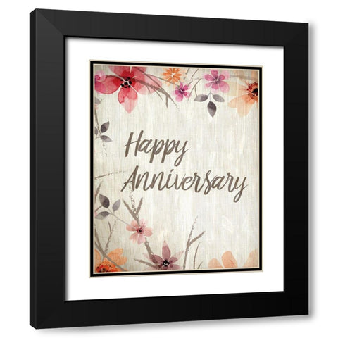 Happy Anniversary Floral Black Modern Wood Framed Art Print with Double Matting by Kimberly, Allen