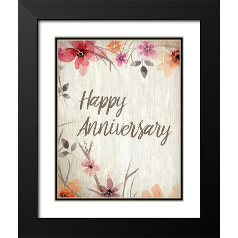 Happy Anniversary Floral Black Modern Wood Framed Art Print with Double Matting by Kimberly, Allen