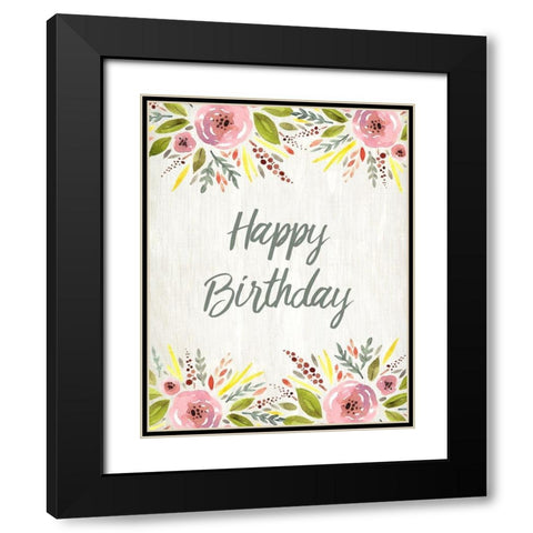 Happy Birthday Watercolor Floral Black Modern Wood Framed Art Print with Double Matting by Kimberly, Allen