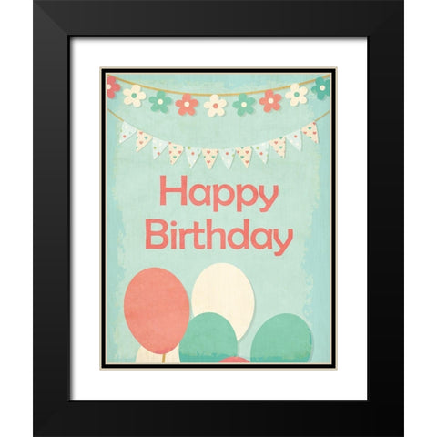 Happy Birthday Balloons Black Modern Wood Framed Art Print with Double Matting by Kimberly, Allen