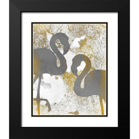 Gold Flamingos 1 Black Modern Wood Framed Art Print with Double Matting by Kimberly, Allen